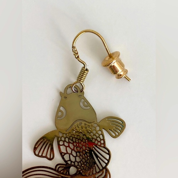 Gold Plated Silver Statement Fish Earrings – Lightweight & Unique - Picture 5 of 5
